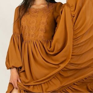 Joyfolie Margery Marigold chestnut Boho lace flowy ruffle Girl Dress Size 14 NEW